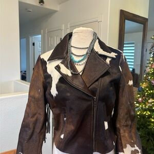 Western Style Brown and White Leather Jacket